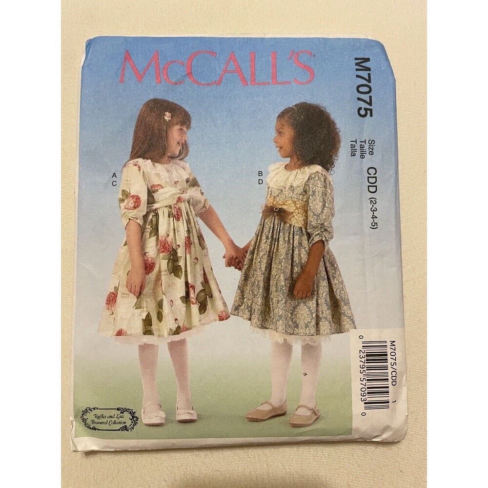 McCall's M7075 Sewing Pattern Girls Dresses Belt Petticoat Sizes 2 3 4 5 Ruffles